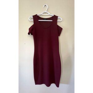 Jessica Simpson Womens Medium Maroon Cold Shoulder Short Sleeve Dress Bodycon